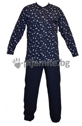 Мъжка памучна пижама, с цяло разкопчаване 11201